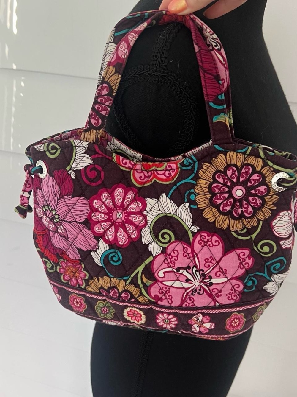 Vera Bradley Mod Floral Pattern Quilted Mini Tote Bag in Pink and Brown